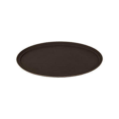 Winco TFG-2622N 26" X 22" Oval Non-Slip Brown Serving Tray