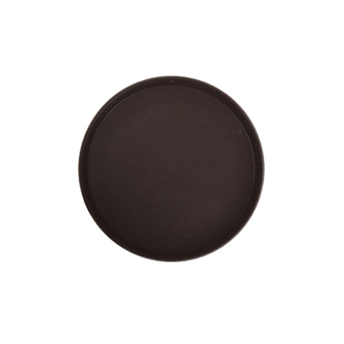 Winco TRH-11 11" Easy Hold Round Brown Rubber Lined Plastic Tray