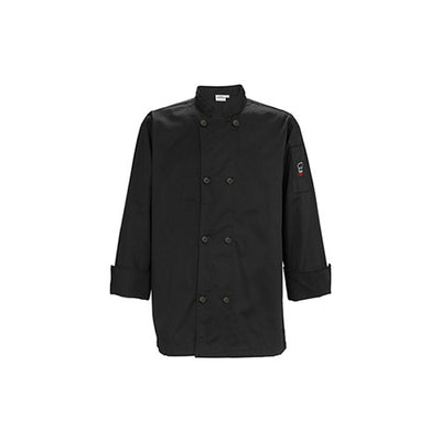 Winco UNF-6KXXL Black Poly-Cotton Men’s Tapered Fit Chef Jacket - Double Extra Large