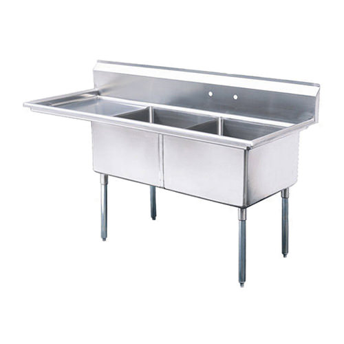 EFI SI818-2LC 18x18x11 Center Drain Two Compartment Sink With Left Drain Board