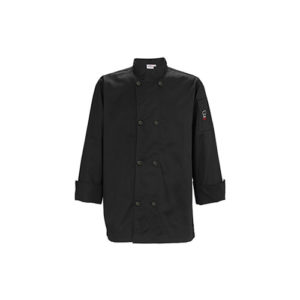Winco UNF-6KXXL Black Poly-Cotton Men’s Tapered Fit Chef Jacket - Double Extra Large