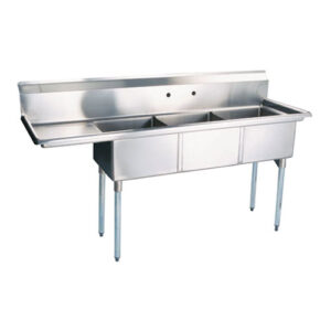 EFI SI821-3LC 18″ x 21″ x 14″ Center Drain Triple Compartment Sink With Left Drain Board