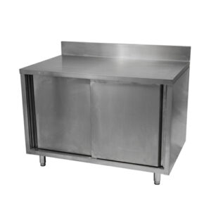 EFI TECB3048 30″ x 48″ 18 Gauge Stainless Steel Work Table With Cabinet Base With 4″ Back Splash