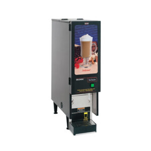 Designed to be easily serviced from front and top of machine Variable speed motors allow control of product consistency in mixing chamber (.75 to 6.6 grams of powder per second) Lighted graphics merchandise drinks for maximizing profits Large easy-to-fill translucent hopper holds 8lb (3.6kg) of product, ensuring quick and timely refilling Improved automatic rinsing of whipper reduces run-on after beverage is dispensed Space saving narrow 8