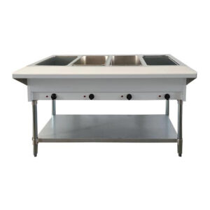 Omcan FW-CN-0004-DH 4 Pan Electric Hot Food Table with Cutting Board - 208 Volts